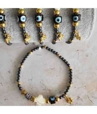 Pulsera Gris Ojo Turco con Cruz - Inés Joyas