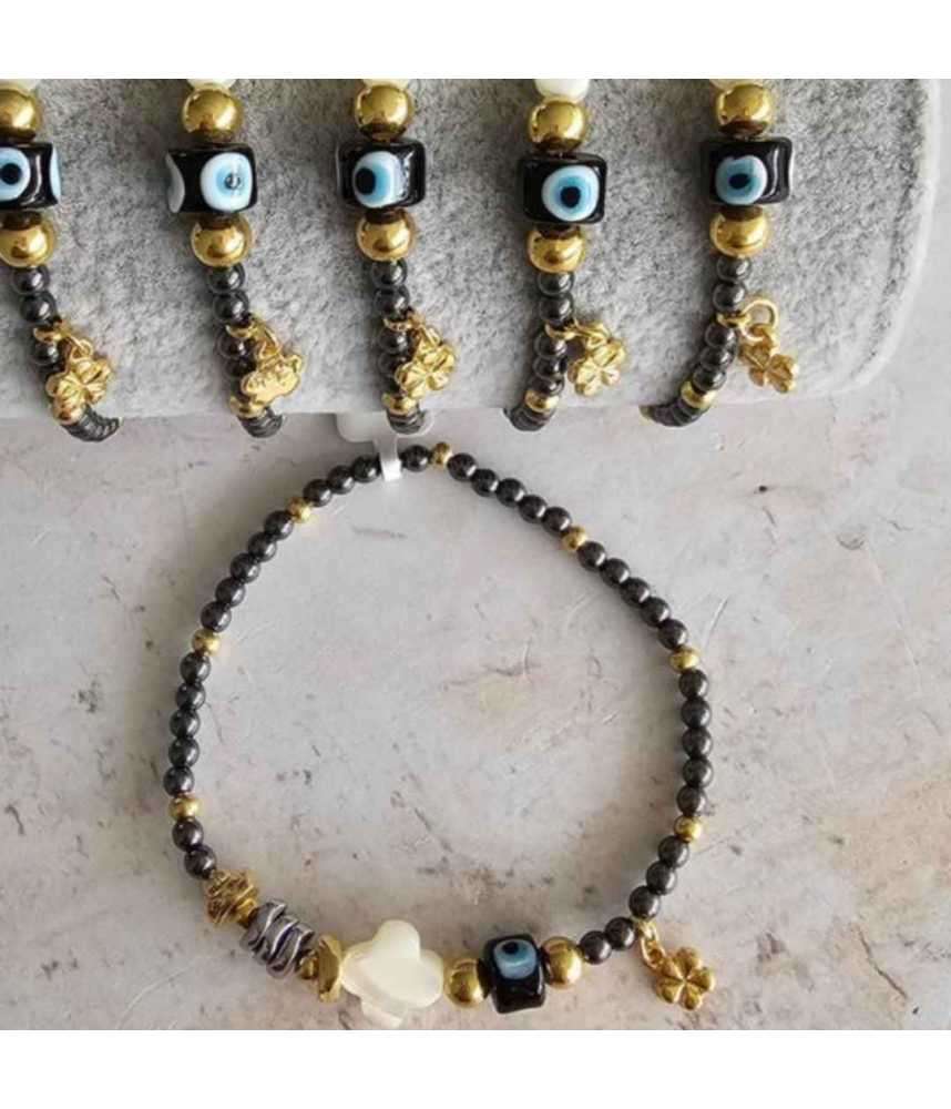 Pulsera Gris Ojo Turco con Cruz - Inés Joyas