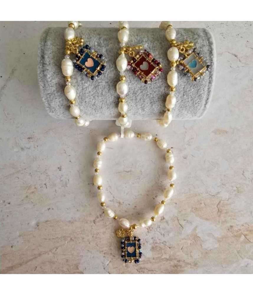 Pulsera Perla Río Escapulario Corazón