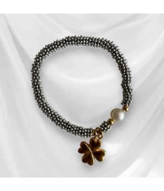 Pulsera Gris Claro con Trébol