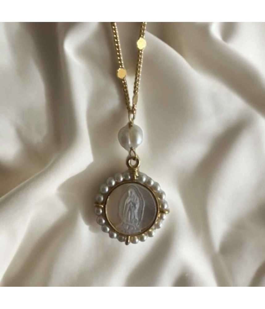 Cadena con Medalla Virgen de Guadalupe Madre Perla