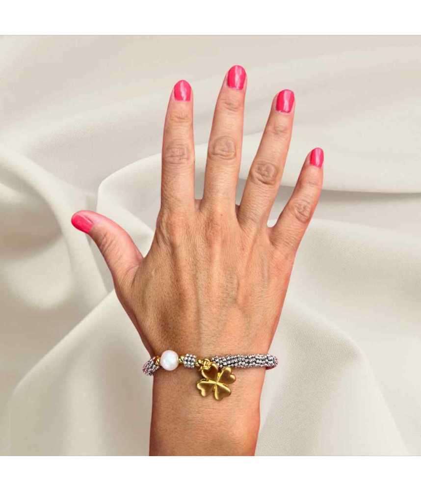Pulsera Gris Claro con Trébol