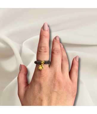 "Anillo Gris Obscuro Flor"