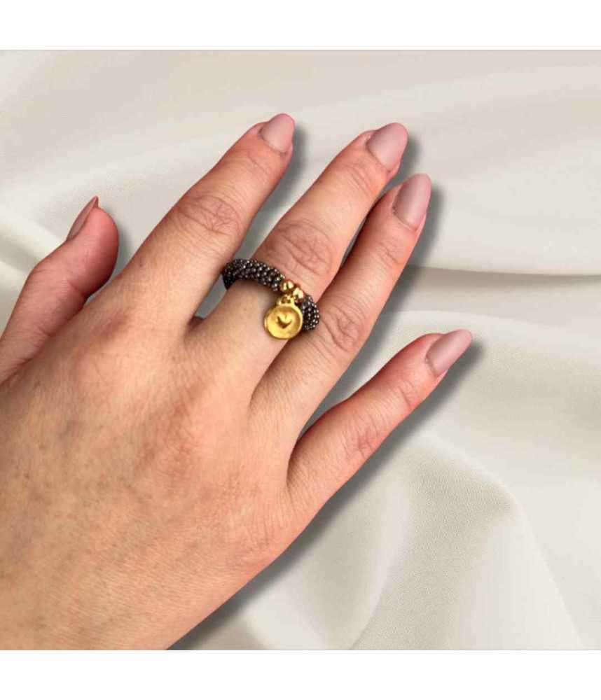 Anillo Gris Obscuro Dije de Corazón