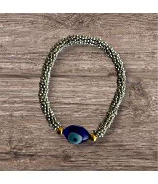 Pulsera Gris Claro Piedra de Ojo Turco Azul