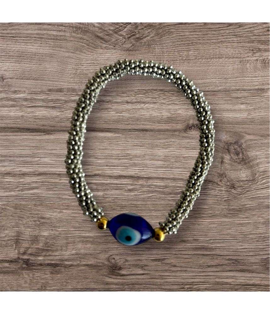 Pulsera Gris Claro Piedra de Ojo Turco Azul