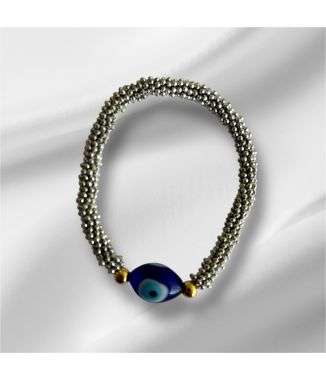 Pulsera Gris Claro Piedra de Ojo Turco Azul